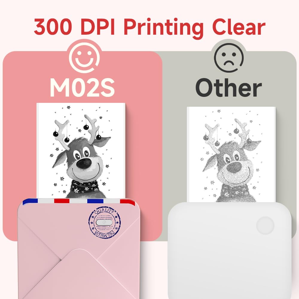 ASprink M02S Mini Imprimante Thermique Portable avec Papier Thermique pour Étude, Notes, Étiquettes DIY