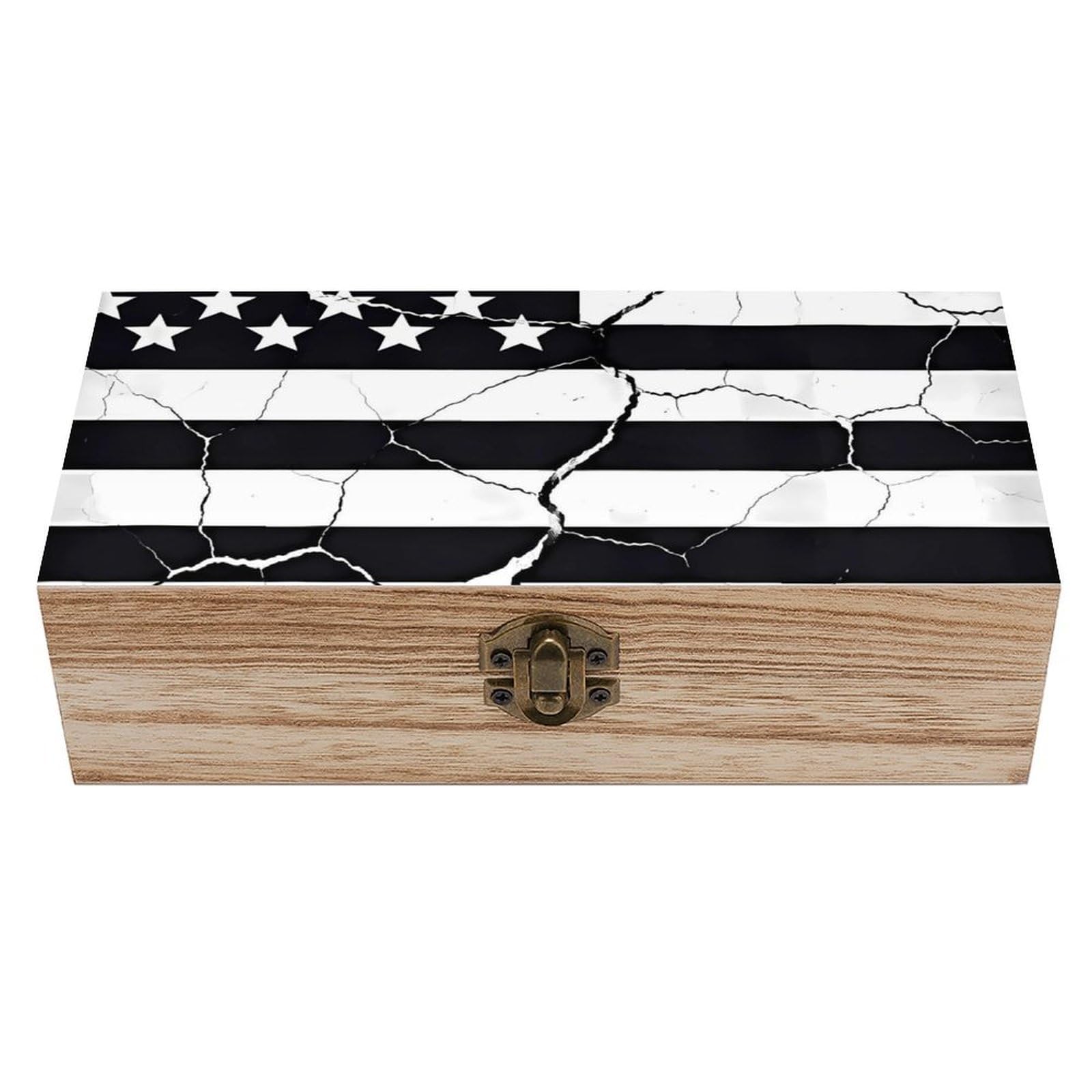 SMAZDFXX Vintage USA Flag Retro American Flag Wooden Storage Box With Hinged Lid Decorative Front Clasp Keepsake Boxes
