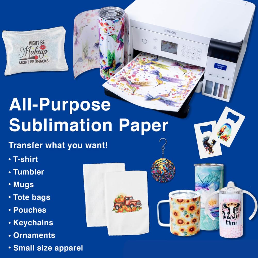 Makerflo Papel de sublimación, 100 hojas de 8.5 x 11 pulgadas, sublimación de transferencia de calor para vasos, camisetas, fundas de teléfono, tazas, calcomanías imprimibles, regalos de Navidad,