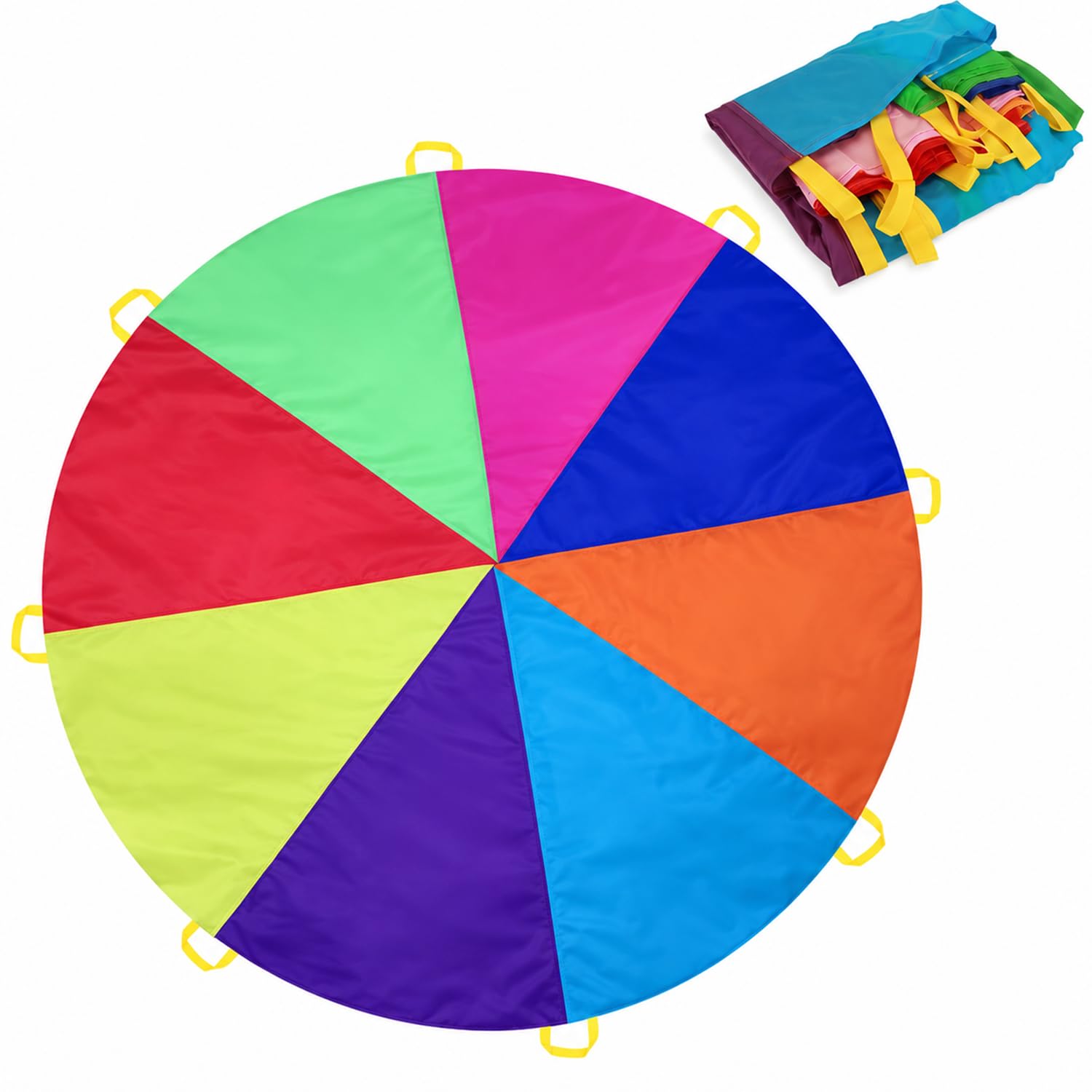 Gioco Paracadute Arcobaleno 8 Maniglie per Bambini Arcobaleno di Stoffa Oscillante con Un Diametro di 2M Giocattolo Paracadute Paracadute Colorato