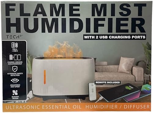 Humidificador de niebla de llama con 2 puertos de carga USB en blanco