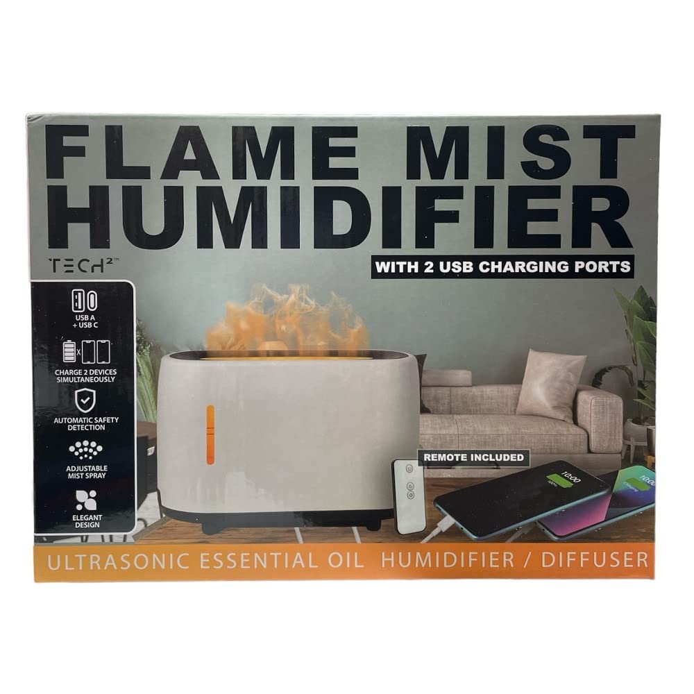 Amazon.com: TECH2 Flame Mist Humidifier with 2 USB Charging Ports In ...