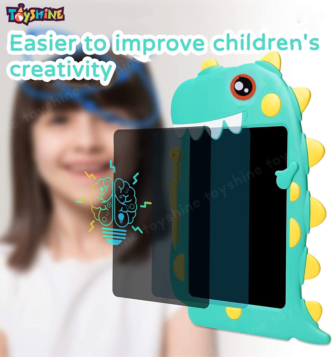 Toyshine Dinosaur Design Writing Tablet for Kids, 8.5 Inches LCD Tab for Kids Drawing Pad Doodle Board for 3-10 Years Old Boys/Girls Gifts Education Learning Toys, Green - Image 9 thumbnail