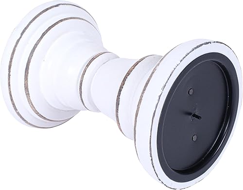 Miniatura 7 de Portavelas de pilar de madera, portavelas decorativo de 6 pulgadas de alto, madera de mango hecha a mano con acabado antiguo blanco, decoración