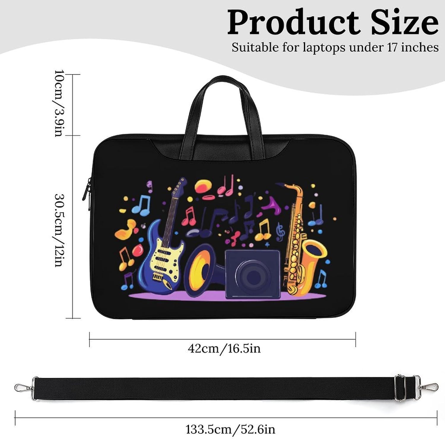 Music Note Guitar Saxophone Laptop Bag with Removable Shoulder Strap image 3