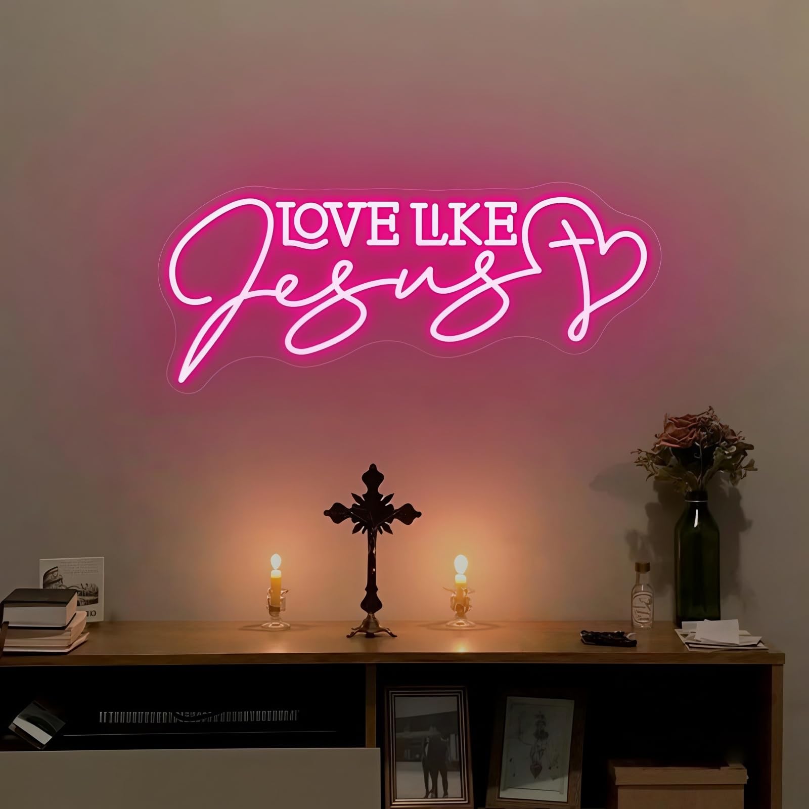 Love Like Jesus LED Neon Sign Jesus LED Sign Religious Wall Decor Christian Theme Light Up Sign for Prayer Room Christian Church Bedroom Decor