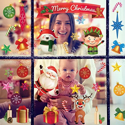 WALPLUS Christmas Window Stickers - Reusable Double-Sided Xmas Window Clings, Removable Holiday Decorations, 59 Pieces - Image 2