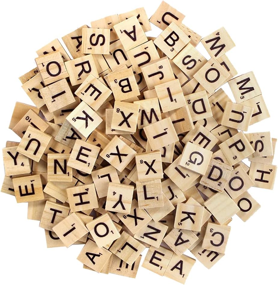 Wooden Alphabet Tiles Scrabble, 200 Pcs Scrabble Alphabet Crafts, Used