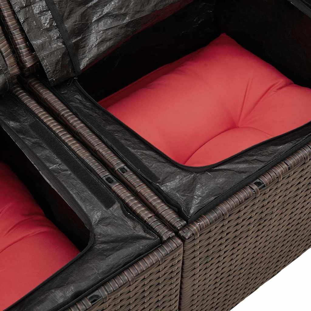 Set di divani da giardino, 8 pezzi, in polyrattan, colore beige e rosso | Salotto modulare in rattan con spazio sotto i sedili e tavolo in vetro, ideale per giardino, terrazza o veranda.