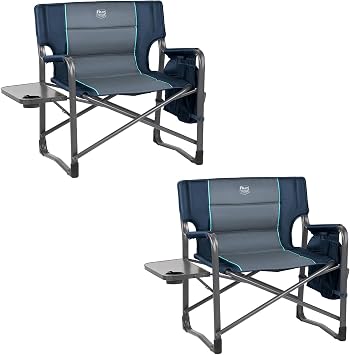 TIMBER RIDGE XXL Upgraded Oversized Directors Chairs with Foldable Side Table, Detachable Side Pocket, Heavy Duty Folding Camping Chair up to 600 Lbs Weight Capacity Blue Ideal Gift, 2 Pack