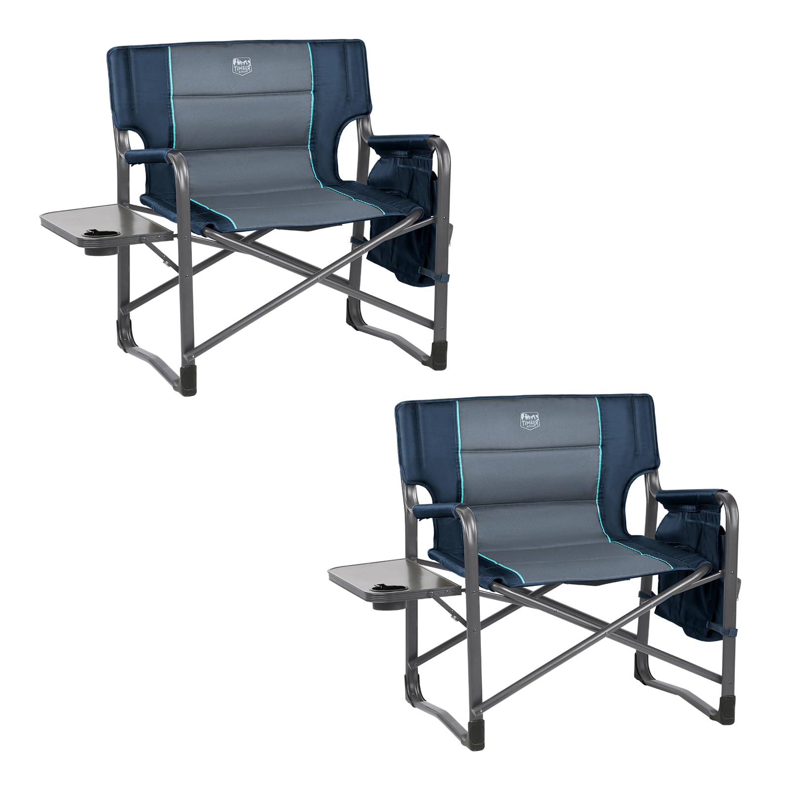 TIMBER RIDGE XXL Upgraded Oversized Directors Chairs with Foldable Side Table, Detachable Side Pocket, Heavy Duty Folding Camping Chair up to 600 Lbs Weight Capacity (Blue) Ideal Gift, 2 Pack