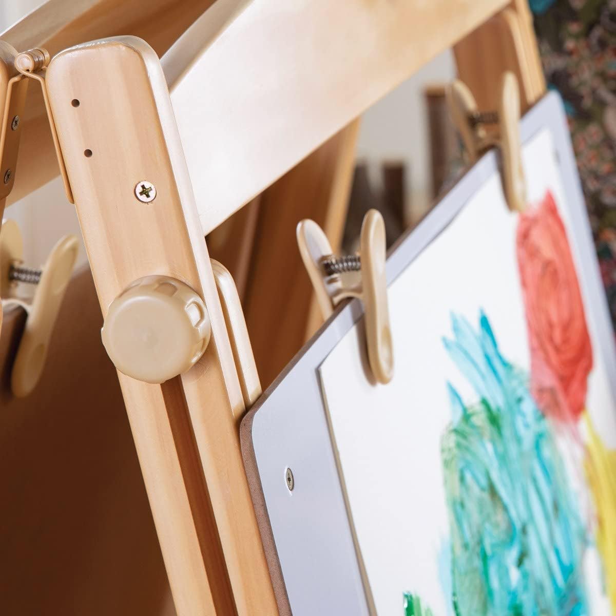 Kaplan Early Learning 2-Sided Adjustable Easel with 6 Child's Paint Cups | Double-Sided Wooden Art Easel for Kids