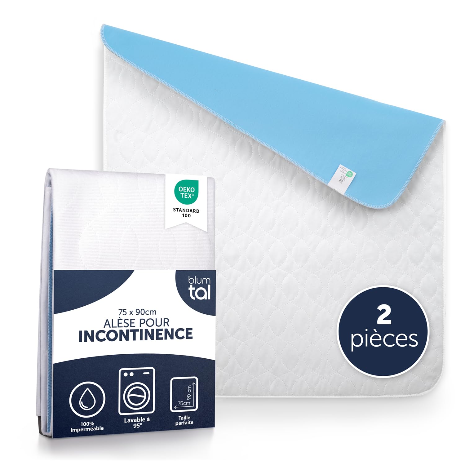 Blumtal alese Lavable pour Personnes incontinentes 160x90 cm - Lot de 2 - Protege Matelas pour bébés - alèse imperméable certfiée Oeko-Tex en Blanc - Stop Pipi 160x90 cm - Couvre lit bébé - Blanc