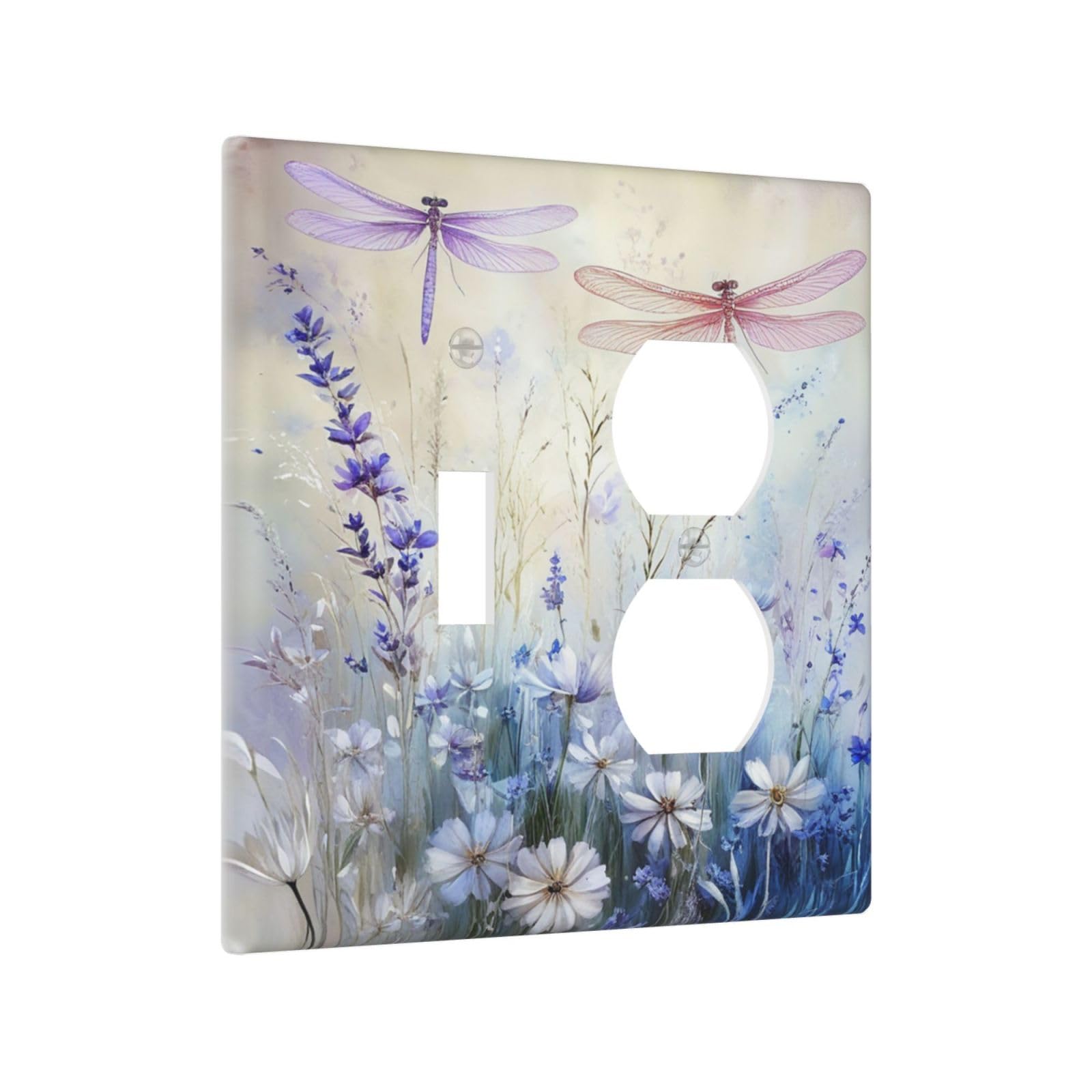 Sghxwp Outlet Covers Watercolor Dragonfly Wildflower 2 Gang Combin 1 Toggle/1 Duplex Light Switch Cover Plate Decorative Pastel Lavender Blue Floral Gfci Wall Plate Receptacle Switchplate for Home