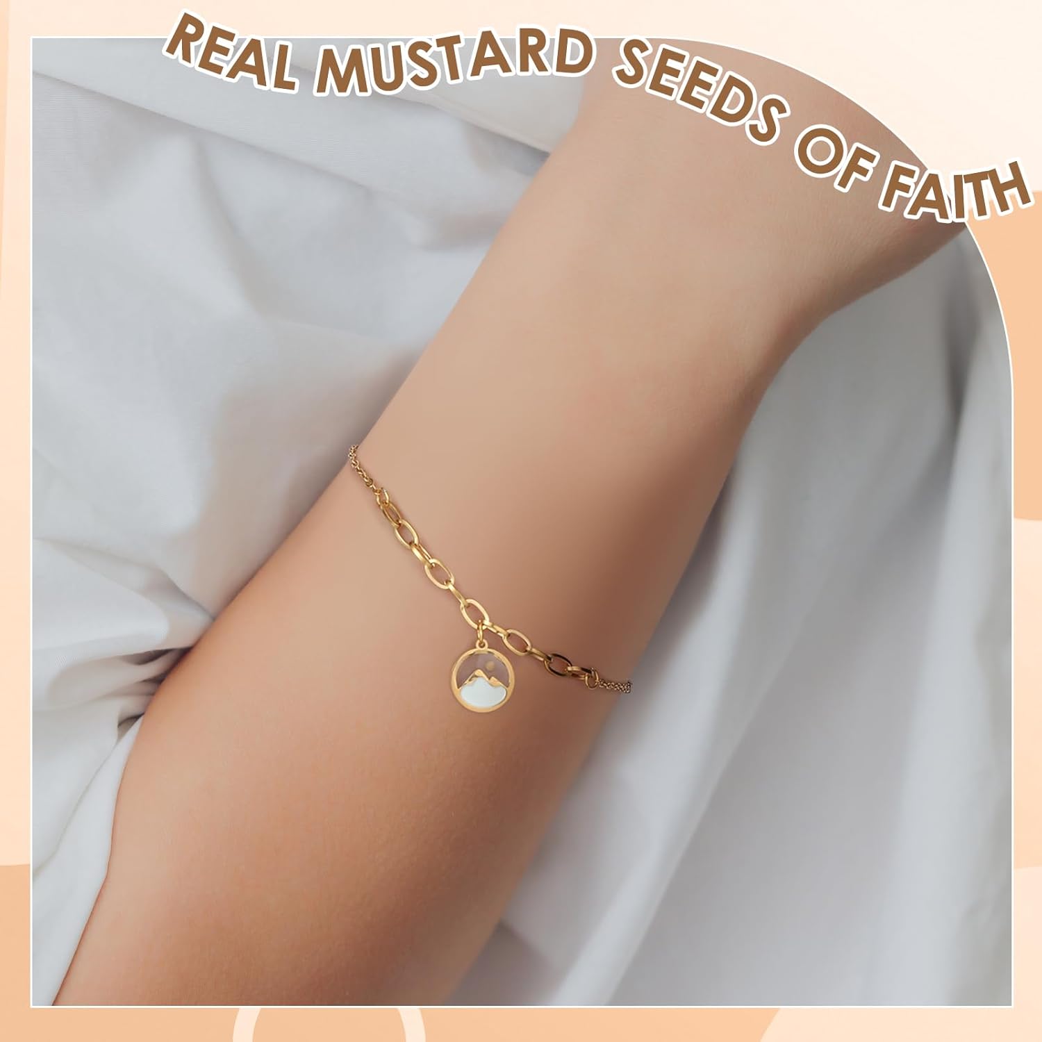 Tondiamo 6 Pcs Mustard Seed Faith Bracelets with Cards Mustard Seed Link Bracelet Jewelry Bulk Catholic Christian Birthday Gifts for Women Inspirational Religious Christian Gifts - Image 4