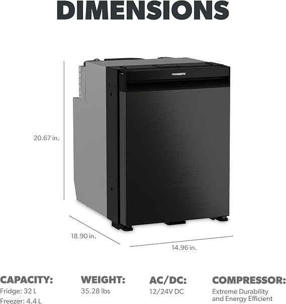 Dometic NRX 35C | Compressor Refrigerator | 32 L | Dark Silver Front | Easy To Use Control Panel