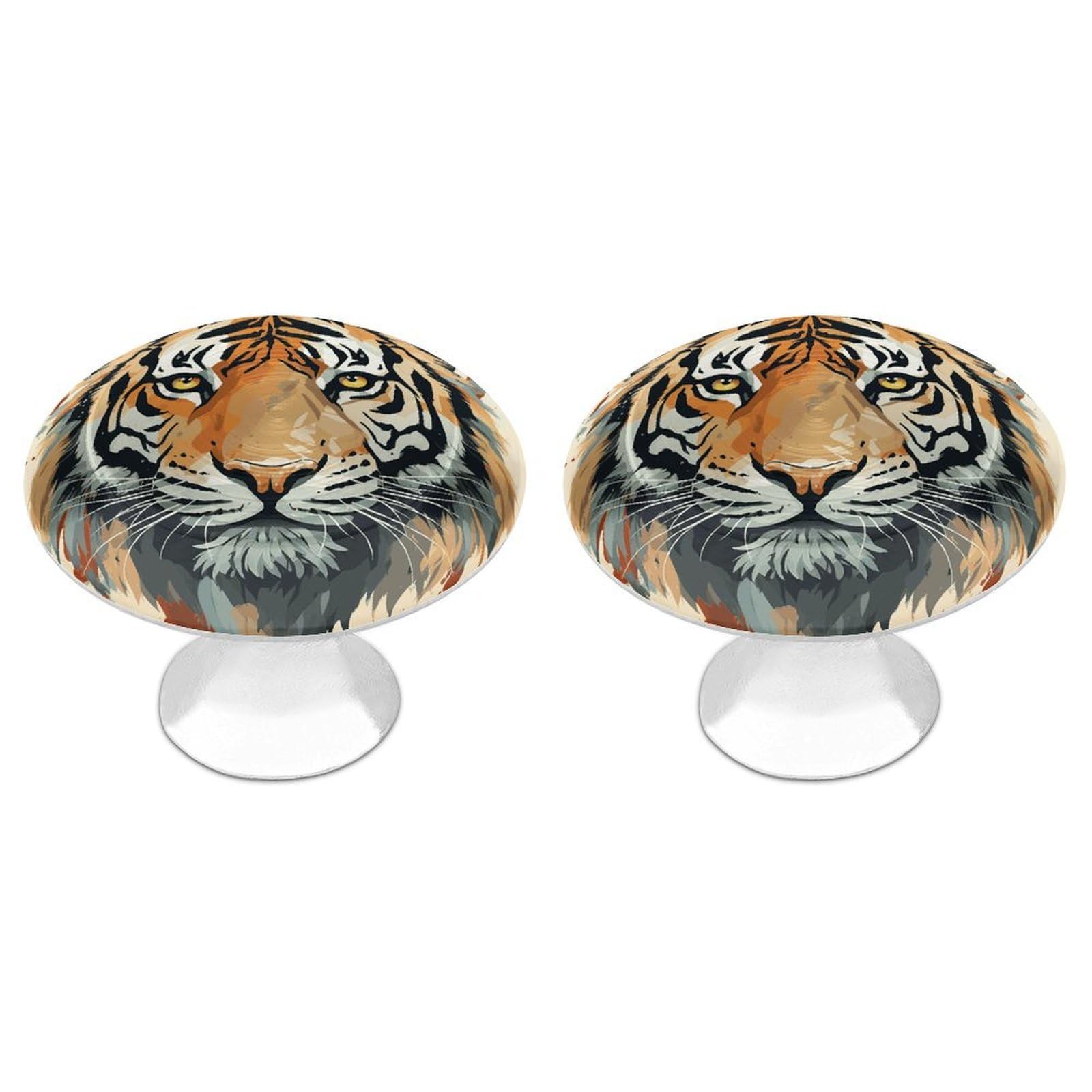DWVTSLH Year of The Tiger Tiger Face Cabinet Handles 2 Pack Stainless Steel Kitchen Drawer Pulls with Installation Screws Round Dresser Drawer Knobs 1.1 Inch Modern Cabinet Hardware Door Handles