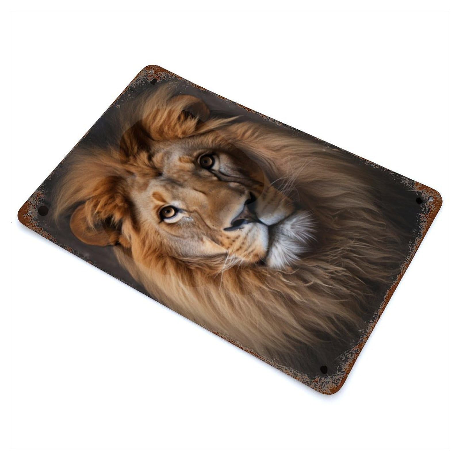 Rust Effect Elegant Lion Portrait Vintage Rust Metal Sign 11.8"x7.9", Vintage Wall Decor for Garage, Bar And Workshop Decor