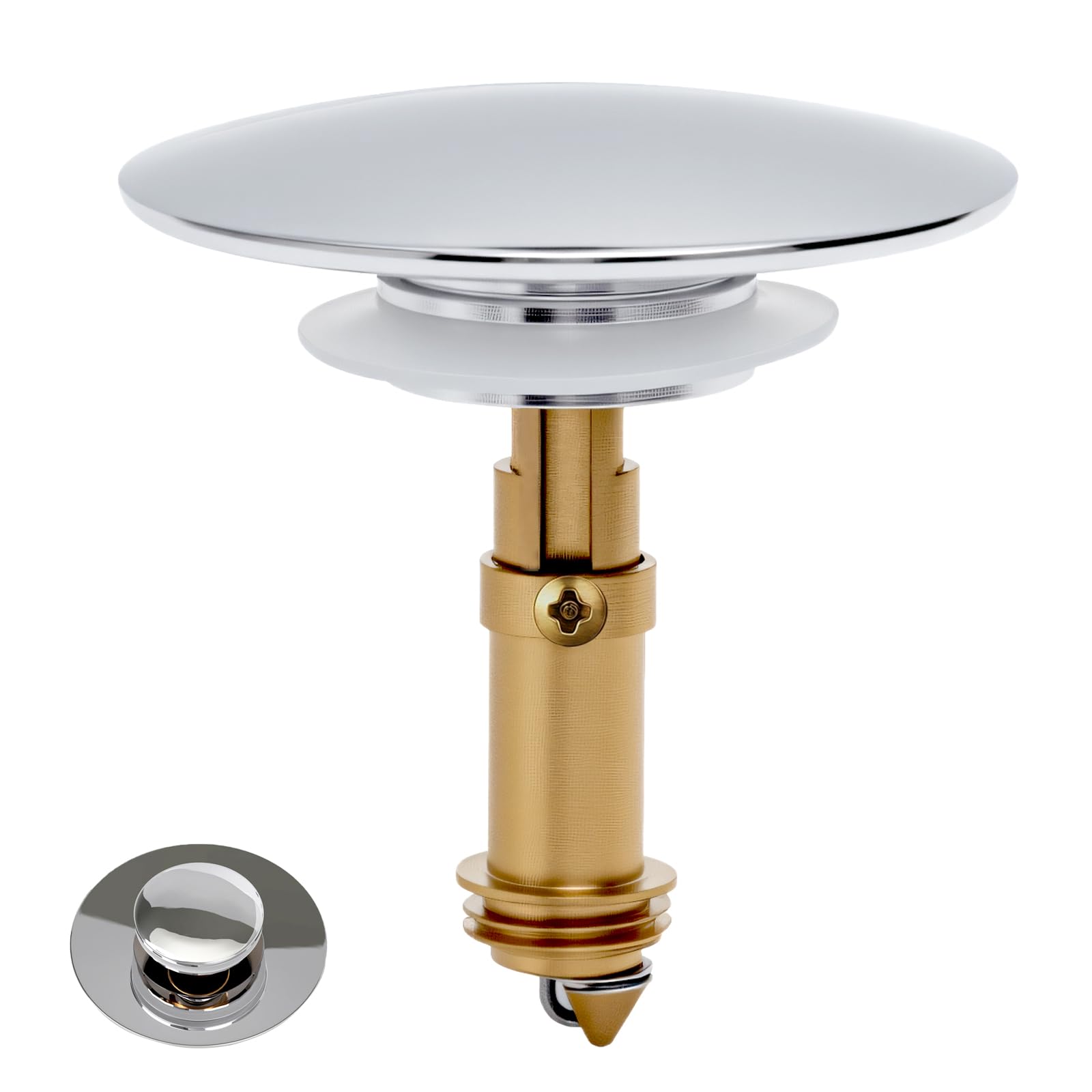 Zatyczka do umywalki Pop Up, mosiężna wtyczka typu Bounce Core Push-Type, korek do umywalki, korek do wanny do otworów odpływowych 36-39 mm, zamiennik do łazienki i kuchni, nasadka 66 mm