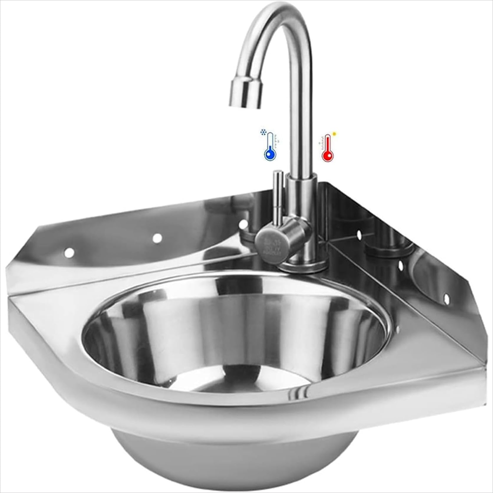 Évier de cuisine angle triangulaire 1 bac inox mural avec robinet