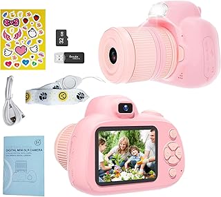YunLone ToyZoom SLR Macchina Fotografica per Bambini, Fotocamera Digitale per Bambine Bambino Selfie Videocamera per Bambine 2.4 IPS Videocamera 1080P FHD / 28MP, Scheda 32G inclusa (Rosa)