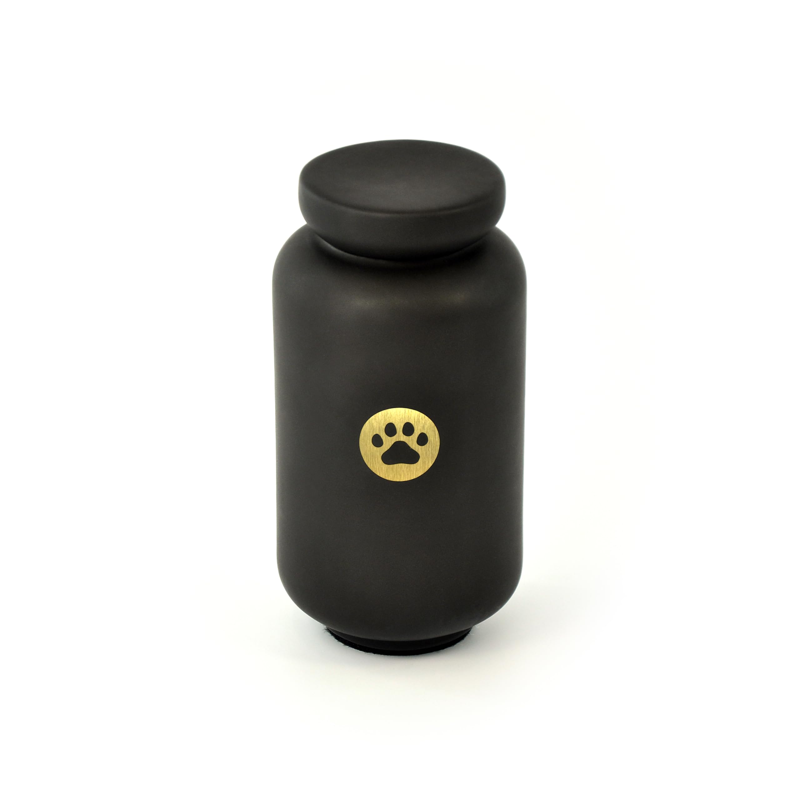 VDB URN Tierurne aus Keramik, Katzenurne, Urne für Tierasche, Handgefertigte Andenkenurne für Katzen, Aufbewahrung von Kremationsasche, Zylindrische Form, 400 ml, mit Katzenpfote, Mattes Schwarz