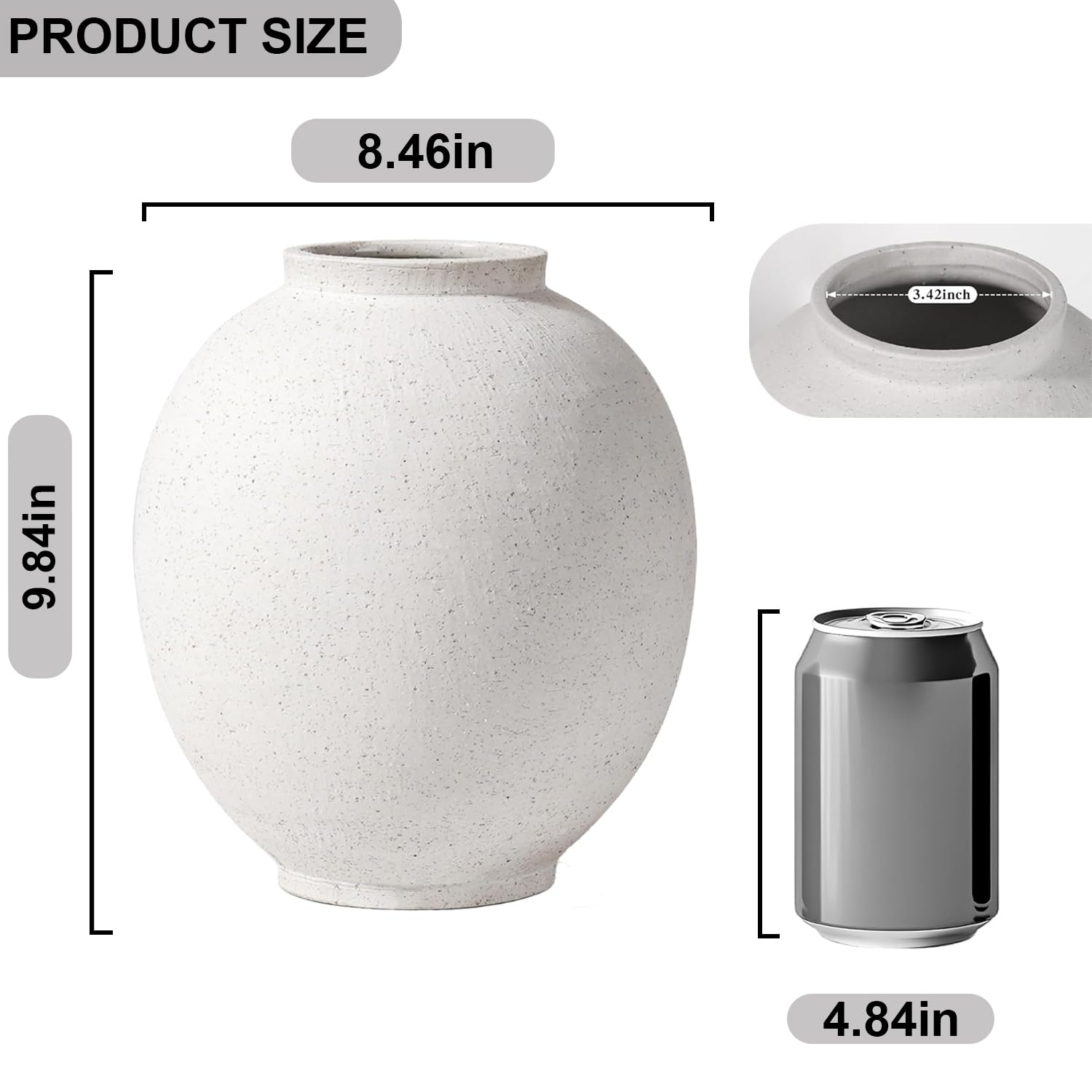 Heifgott Grande vaso in ceramica bianca, 25 cm, rustico per la decorazione della casa, vasi alti minimalisti per soggiorno, tavolo, bagno, vacanze e matrimoni (bianco arenaria)