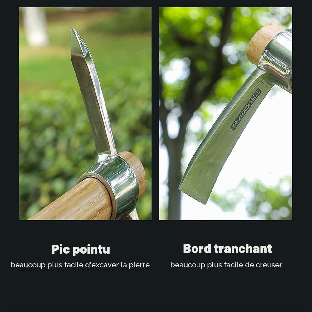 Mini pioche pointue en acier inoxydable avec poignée en bois, multifonction, pour creuser, briser la glace, désherber, planter, transplanter et ameublir le sol