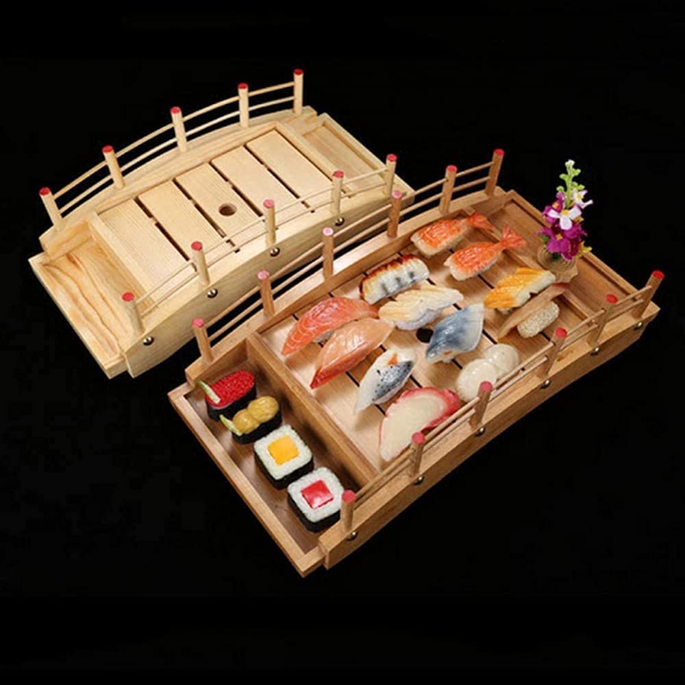 Bambus łódź sushi, bambusowa zastawa stołowa, talerz sashimi i talerz na jedzenie, most sushi łódź drewniana deska do serwowania sashimi taca dolna demontaż Containe