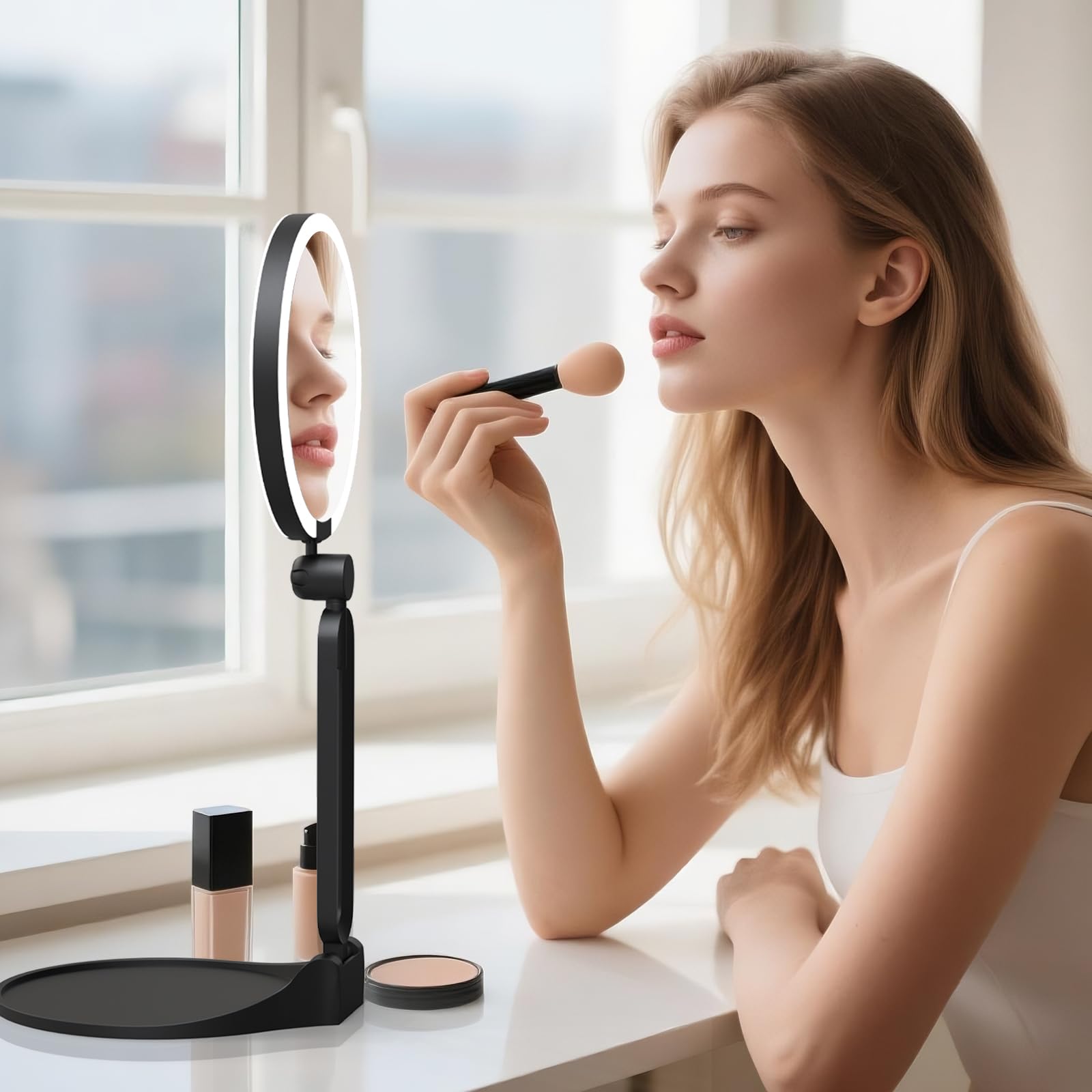 Miroir grossissant avec éclairage 40X/1X, miroir de maquillage de voyage avec lumière et grossissement 40x, éclairage à intensité variable, rechargeable, double face 15 cm, pliable, pivotant à 360°