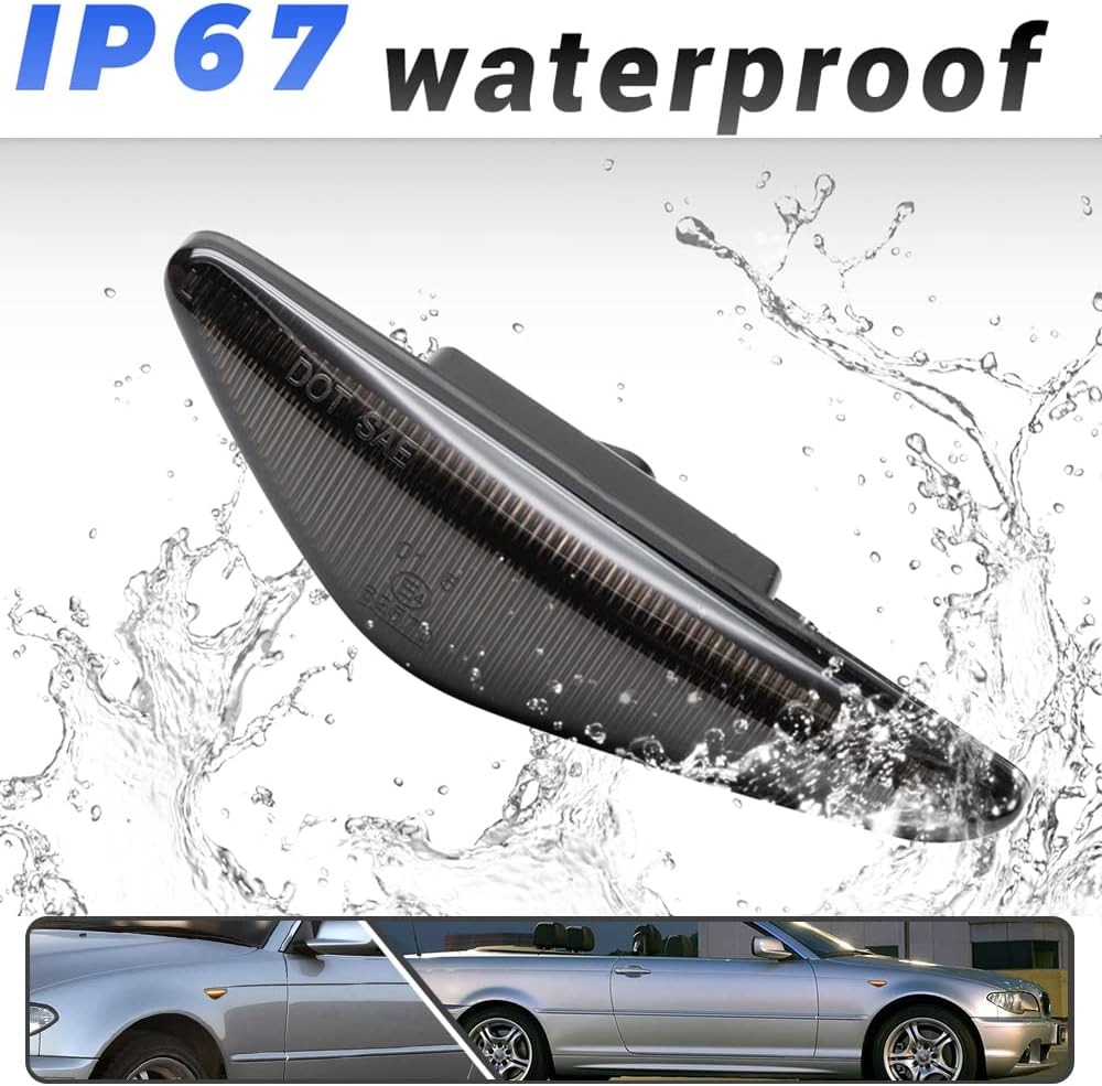 2Pcs Dynamic Blink Amber LED Side Marker Light For BMW 3 Series E46 Coupe Convertible LCI 323Ci 325Ci 328Ci 330Ci 2004-2006 Fender Turn Signal lights Smoked Lens