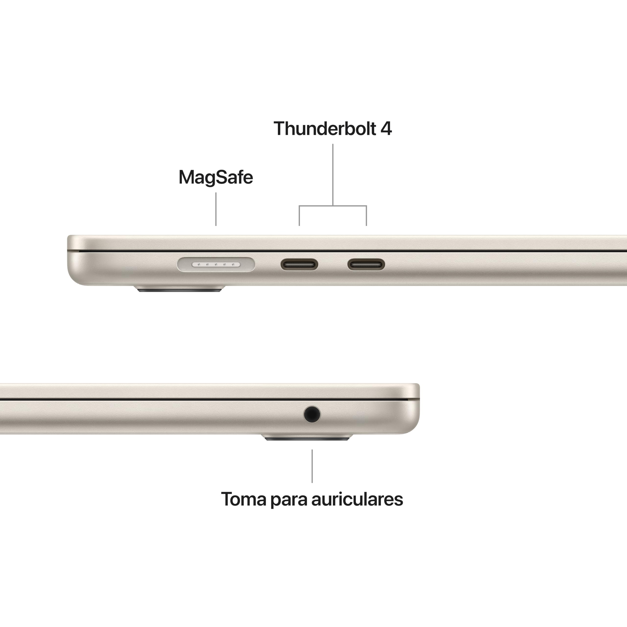 Apple 2025 MacBook Air de 15 pulgadas con chip M4: diseñado para Apple Intelligence, pantalla Liquid Retina de 15,3 pulgadas, 16 GB de memoria unificada, 512 GB SSD, teclado portugués; Blanco estrella
