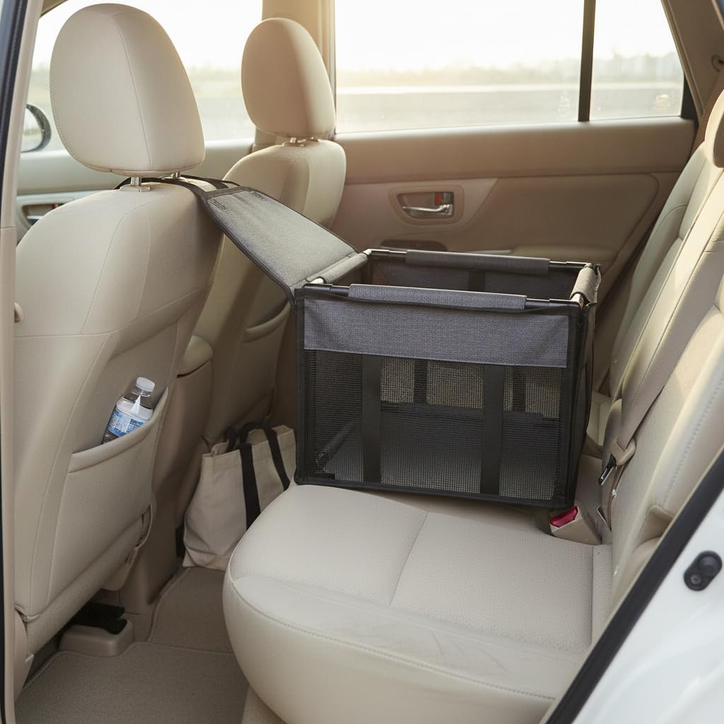 Seggiolino Auto per Animali Pieghevole, Nero e grigio | Struttura pieghevole, Accessorio Auto Cani, , Per Famiglie con Animali