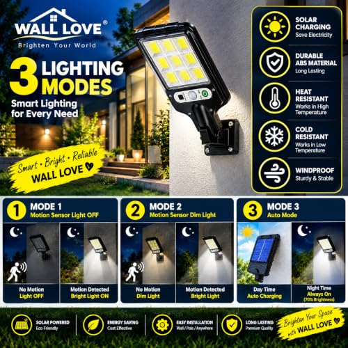 Image of 180W Solar Street Light with Remote Control, 108 COB LED Solar Street Light Outdoor with PIR Motion Sensor, 3 Lighting Modes, 60 Degree Adjustable, IP65 Waterproof for Garden, Gate, Wall