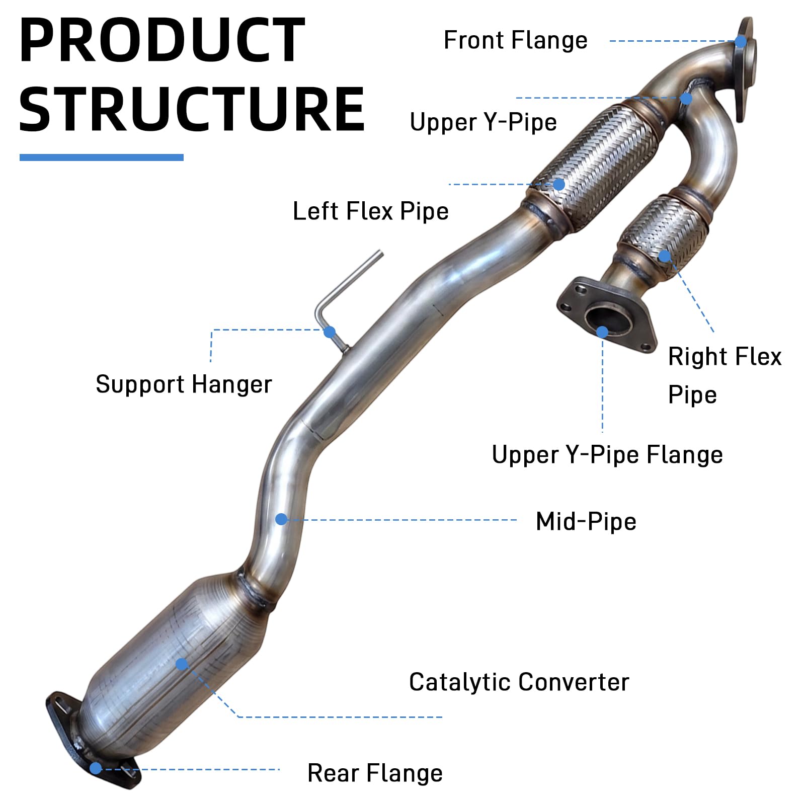 Rear Catalytic Converter Kit Compatible with Nissan Murano 3.5L 2009-2023, Rear Direct Fit Exhaust Catalytic Converter, Replacement Flex Pipe Includes Accessories — view 6