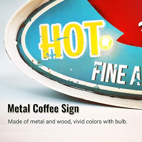 Miniatura 3 de TipTrek Letrero retro de café, metal y madera, 16 x 11 x 2 pulgadas, LED y neón, perfecto para decoración del hogar y cafetería