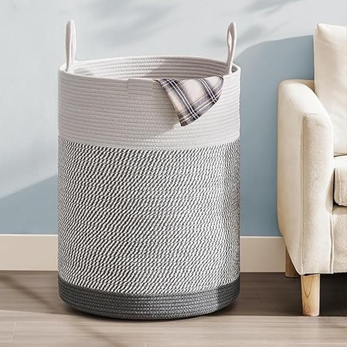 Large Cotton Rope Laundry Basket with Handles | Foldable Laundry ...