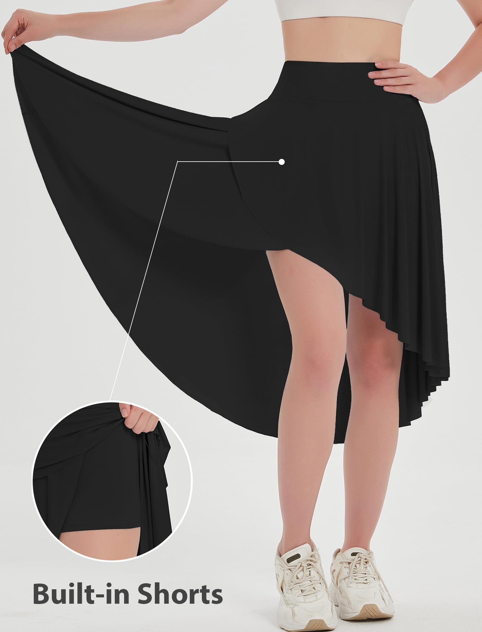 EXARUS Faldas asimétricas para mujer, falda de baile de cintura alta con volantes, estilo casual
