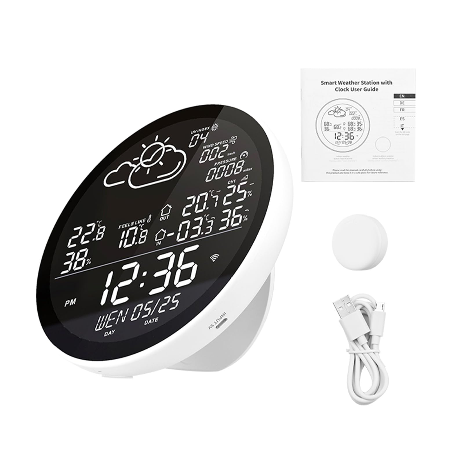 WIFI Smart Weather Station z dużym ekranem LCD Zegar Temperatury wilgotności wielofunkcyjnej Higrometr wilgotności pogodowej z 3 czujnikami Alerts do biura domowego (With 1 Auxiliary Machine)