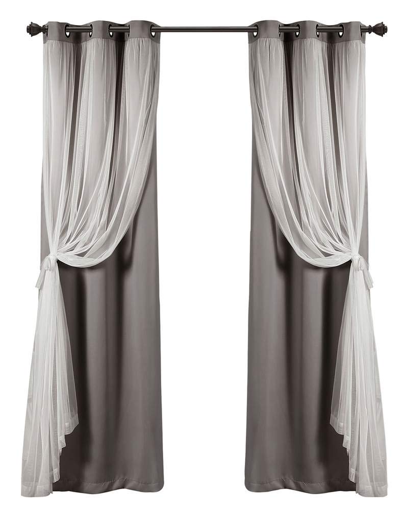 Lush Decor, Dark Gray Sheer Grommet Panel with Insulated Blackout Lining, Room Darkening Window Curtain Set (Pair), 95" x 38", 95" L