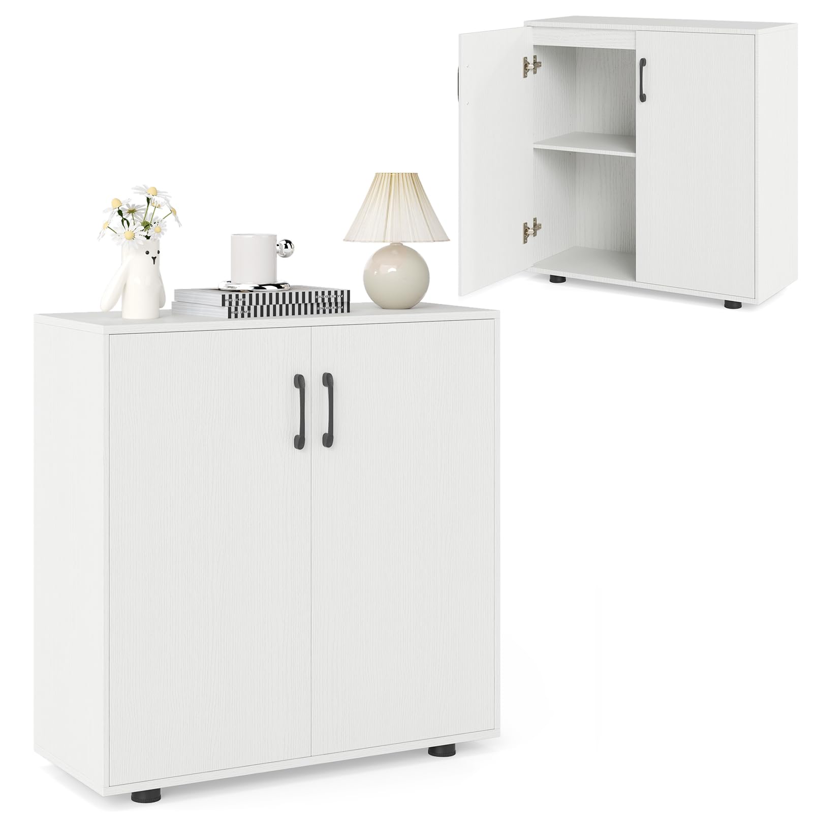 KOMFOTTEU Credenza Cucina con 2 Ante, Mobile Buffet con Ripiano Regolabile, Armadio Dispensa in Legno Antiribaltamento, per Sala da Pranzo, Soggiorno, Ingresso, 80 x 31,5 x 82 cm (Bianco)