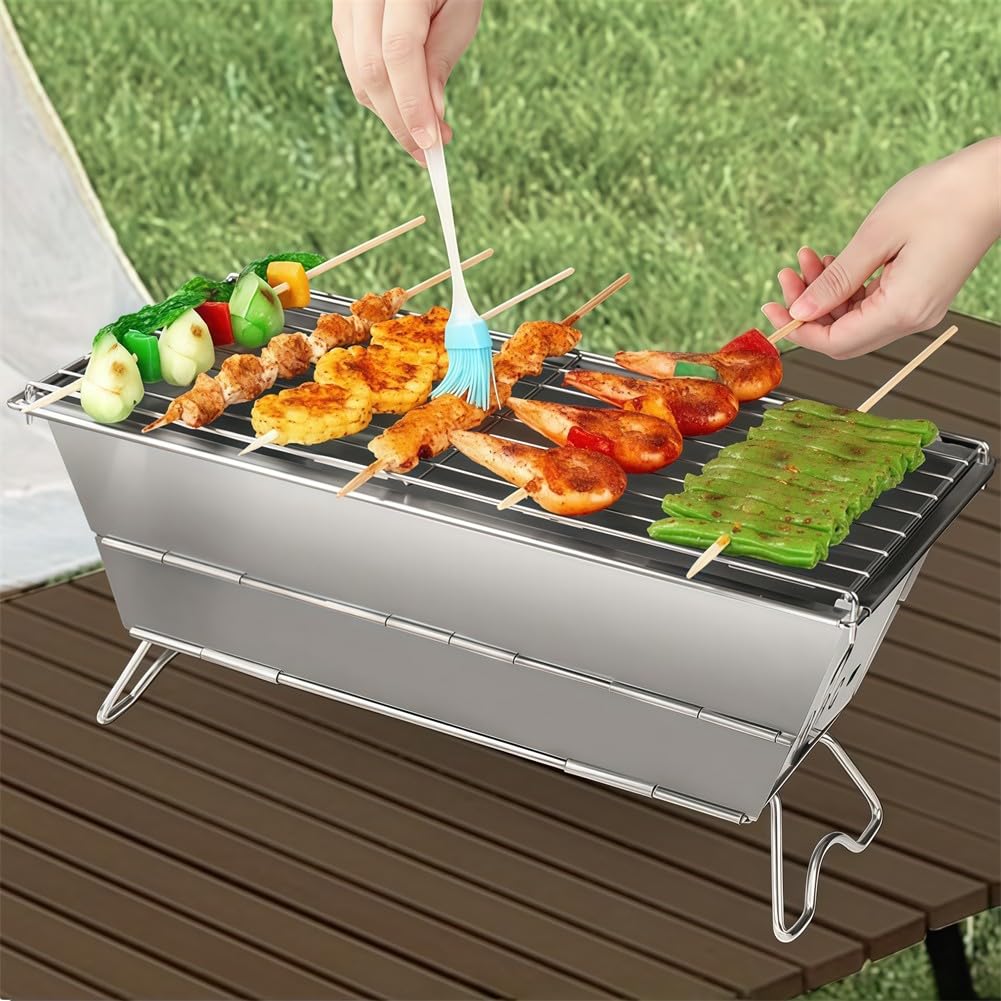 Przenośny grill ze stali nierdzewnej do gotowania na świeżym powietrzu, biwakowania, imprez plażowych i spotkań przy ognisku – składana kuchenka do grillowania na podwórku