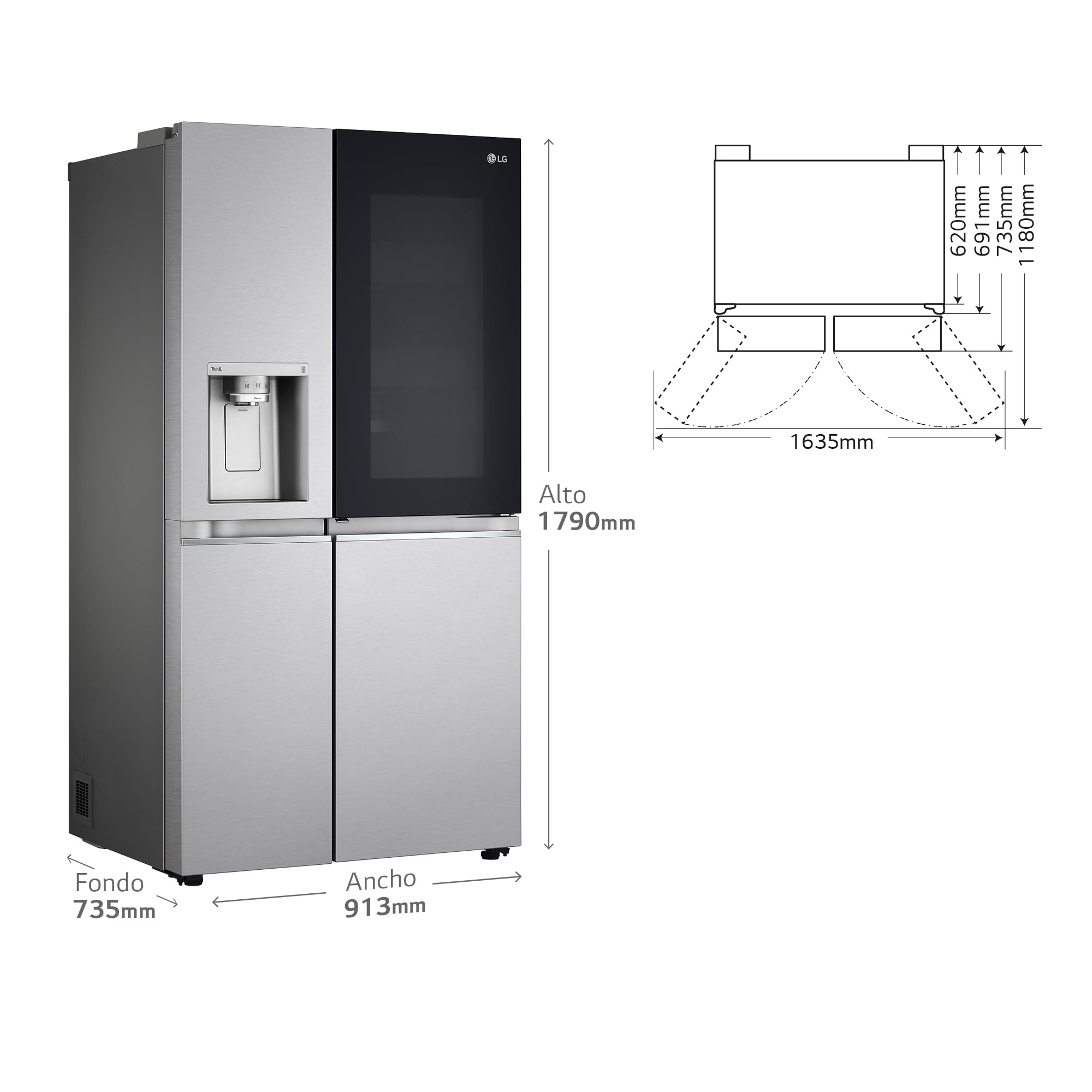 LG GSXV91BSAE - Frigorífico Side By Side, Serie 900, Instaview Door-in-Door, Fresh Balancer, Clasificación E, 635 L, Sin Toma de Agua, Inox Antihuellas