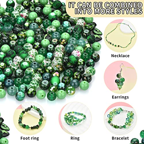 Image of Glass Beads Jewelry Making Kit, Fresh Green Color-900pcs Include 8mm Assorted Beads, 4mm Bicone Crystal Beads, 2-4mm Spacer Seed Beads for DIY Bracelet, Earring Necklace Pendants Making Supplies