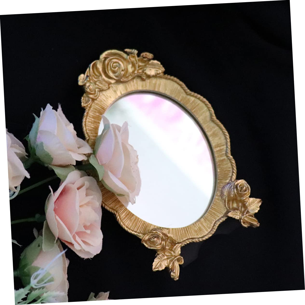 SOESFOUFU Retro Vintage Desktop Mirror Compact Standing Makeup Tool for Home Travel Elegant Design High Definition Surface for Women