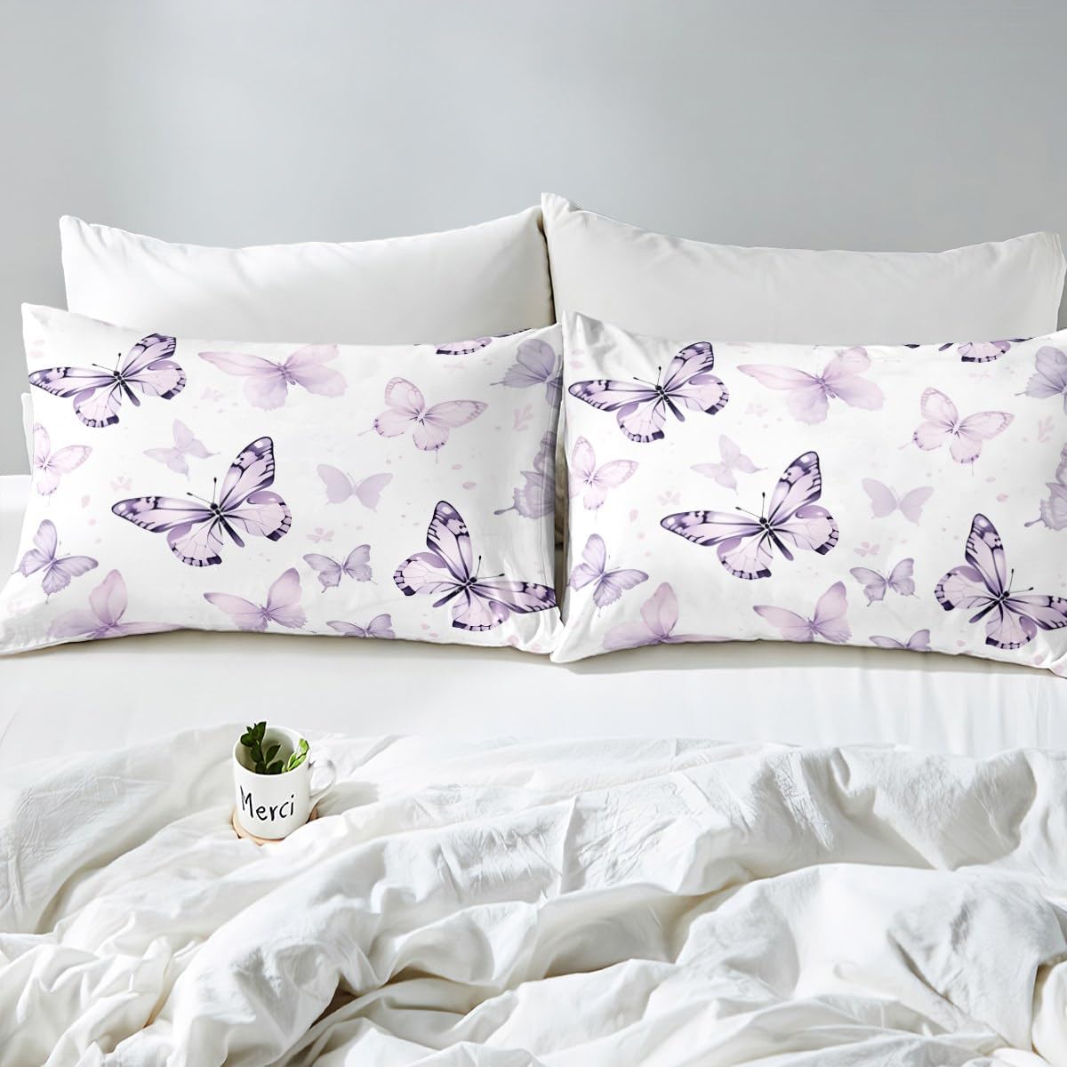 Erosebridal Purple Butterfly Bedding Twin Comforter Set for Girls Room Decor Aesthetic, Lavender Purple Butterfly Bed Comforter Watercolor Gradient Butterfly Decorations Quilt for All Season
