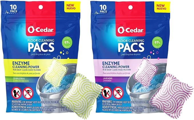 O-Cedar PACS Hard Floor Cleaner, Lavender Scent 10 Count (1-Pack) | Made with Naturally-Derived Ingredients | Safe to Use on All Hard Floors | Perfect for Mop Buckets