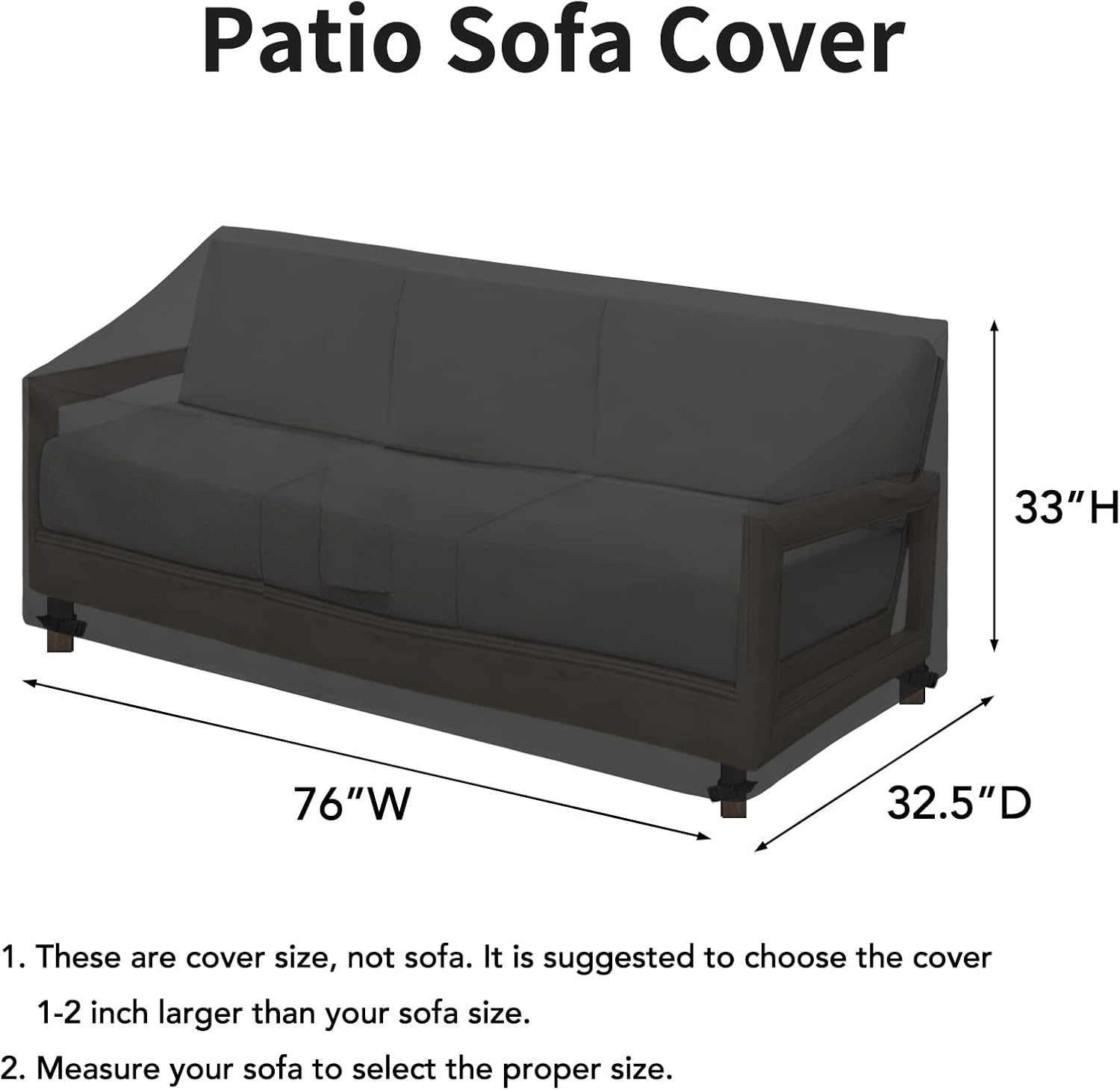 Easy-Going Waterproof Patio Sofa Cover UV Resistant 3 Seater Outdoor Sofa Cover Weatherproof Lawn Patio Furniture Cover with Tape Sealed Seam (76Wx32.5Dx33H inch, Black)