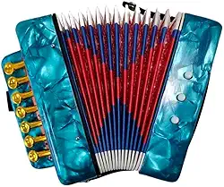 Mini Acordeon Sanfona Infantil 3 Baixos 7 Notas Musicais Azul