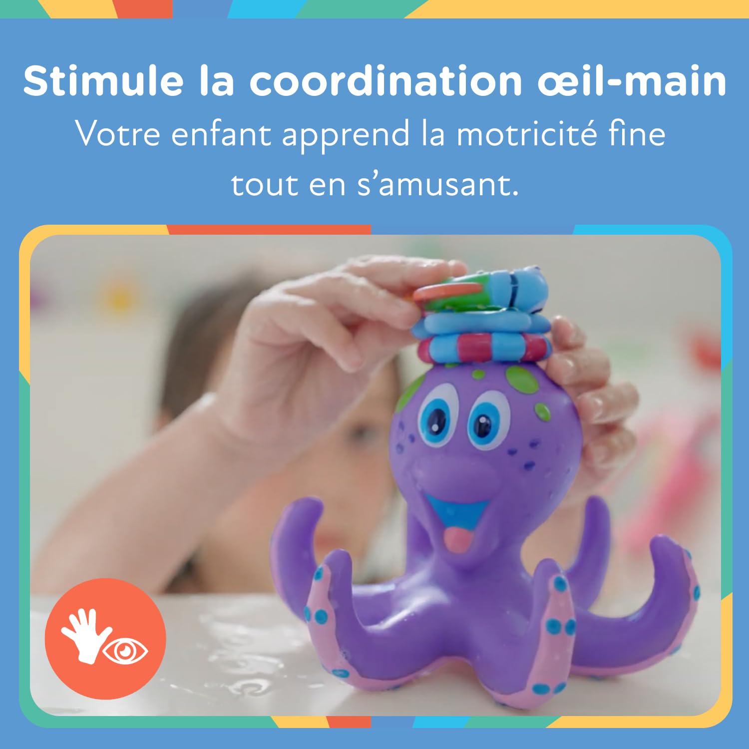 Nuby - Jouet de Bain pour Bébé - Pieuvre Intéractive Flottante avec Anneaux de Bain - Jouet de Bain Stimulant La Coordination œil-Main de Vos Petits - Idéal pour Les + 18 Mois - Violet